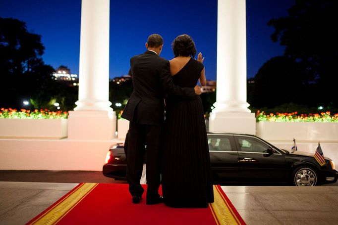 June 13, 2012 "There was still a little light left in the evening sky as the President and First Lady waved goodbye to President Shimon Peres of Israel following a dinner in his honor at the White House." (Official White House Photo by Pete Souza)