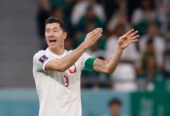 Robert Lewandowski v zápase MS 2022 Polsko - Saúdská Arábie