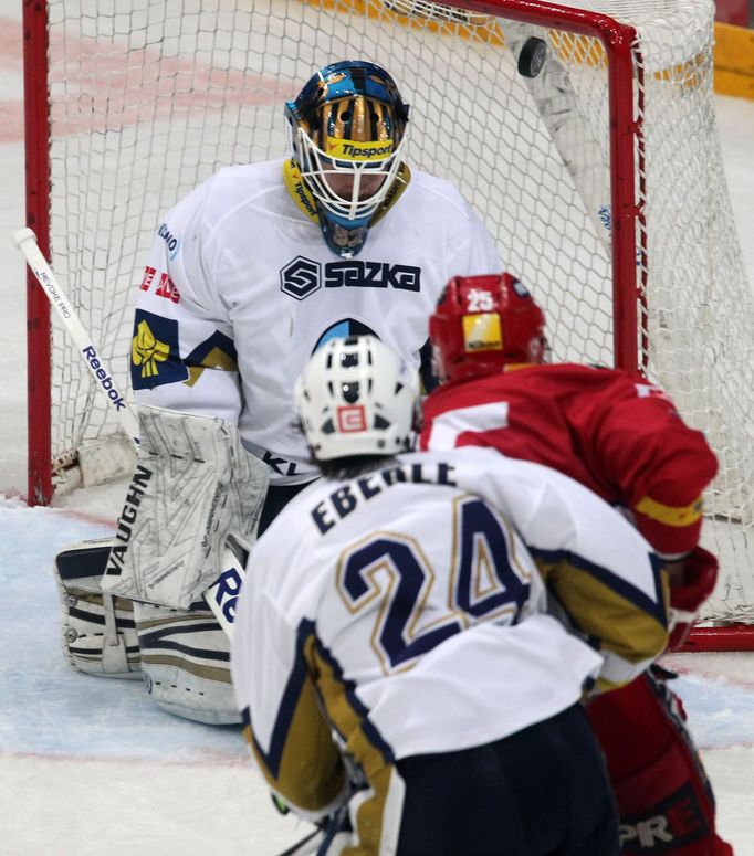 Hokej, extraliga, Slavia - Kladno: Jan Chábera a Jan Eberle