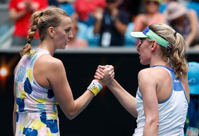 Petra Kvitová a Jekatěrina Alexandrovová ve třetím kole Australian Open 2020.