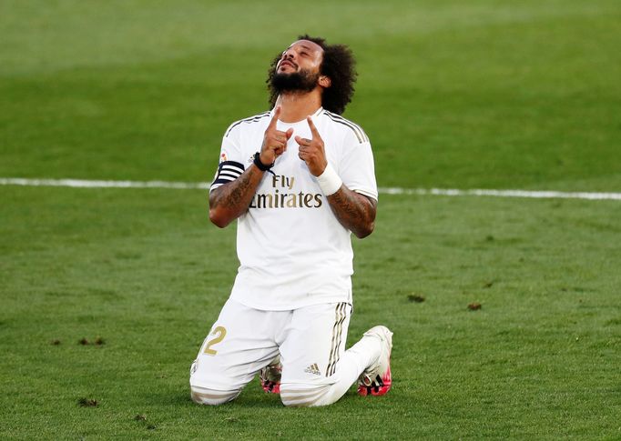 Soccer Football - La Liga Santander - Real Madrid v Eibar - Alfredo Di Stefano Stadium, Madrid, Spain - June 14, 2020   Real Madrid's Marcelo celebrates after the match,