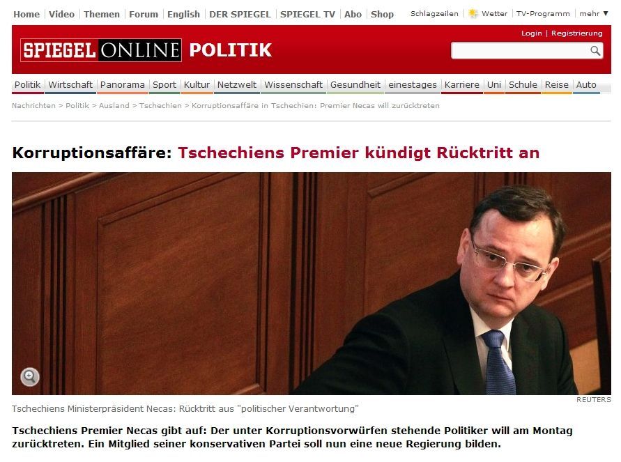 Nečas - rezignace - Spiegel Online