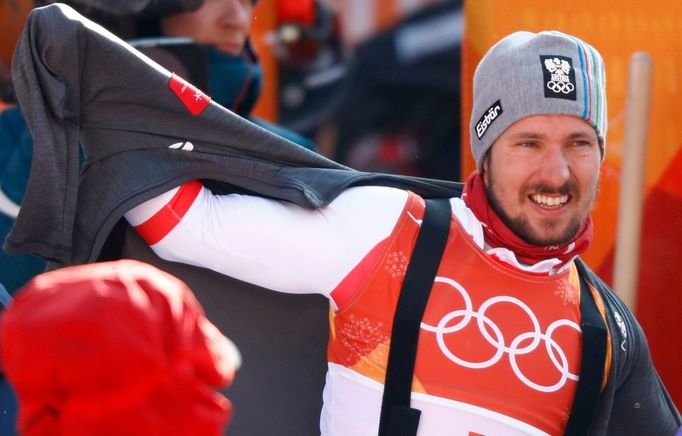 Marcel Hirscher při slalomu na ZOH 2018