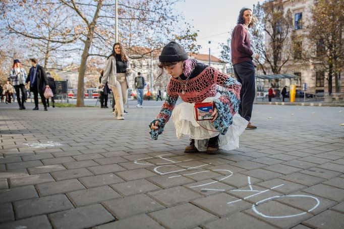 Studenti stávkují na brněnské Fakultě sociálních studií.