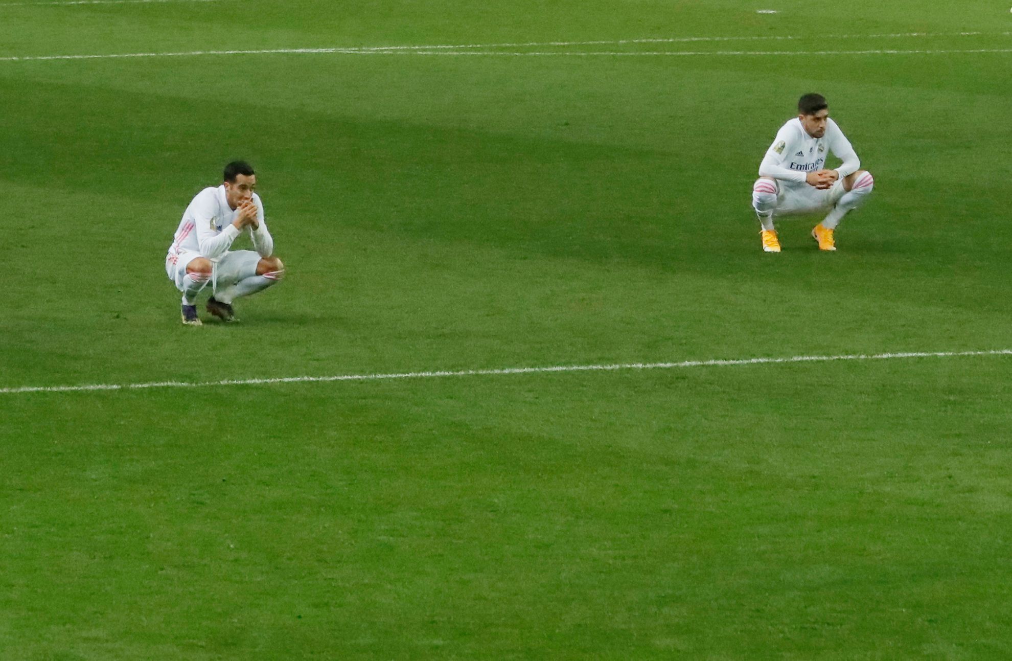 fotbal, španělský Superpohár, semifinále, 2021, Real Madrid v Athletic Bilbao, smutek hráčů Realu