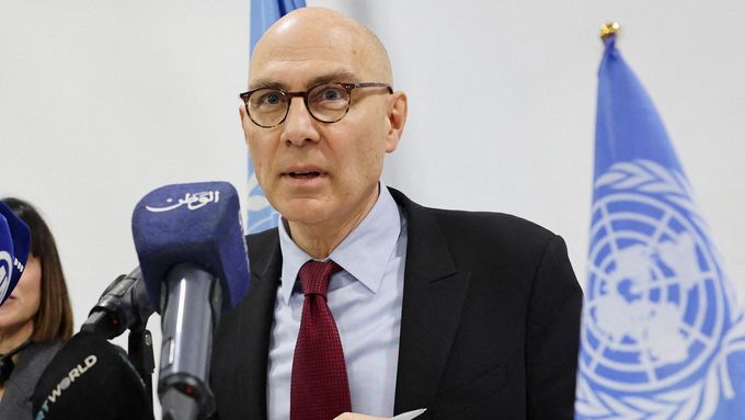 Vysoký komisař OSN pro lidská práva Volker Türk pořádá tiskovou konferenci v Damašku, Sýrie, 15. ledna 2025.