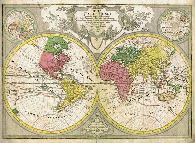 Tobias Conrad Lotter: Mappa Totius Mundi (Mapa celého světa), 1775