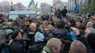 protesting against authorities' inactivity in the escalating crisis in eastern Ukraine and the inability to oppose separatists in Independence Square in Kiev April 14, 20