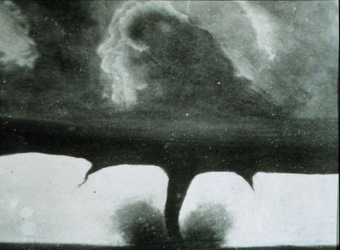 Oldest known photograph of a tornado. South Dakota, 22 miles southwest of Howard. August 28, 1884.