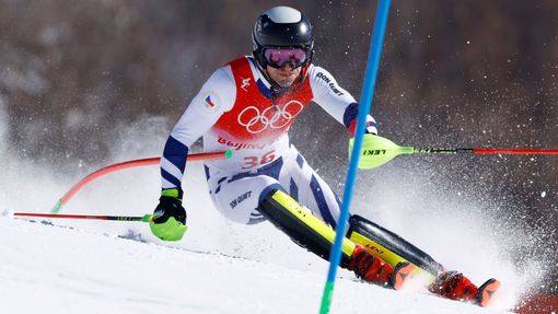Kryštof Krýzl v 1. kole olympijského slalomu.