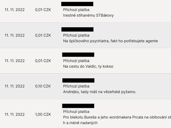Výběr vzkazů dárců na transparentním účtu Andreje Babiše.