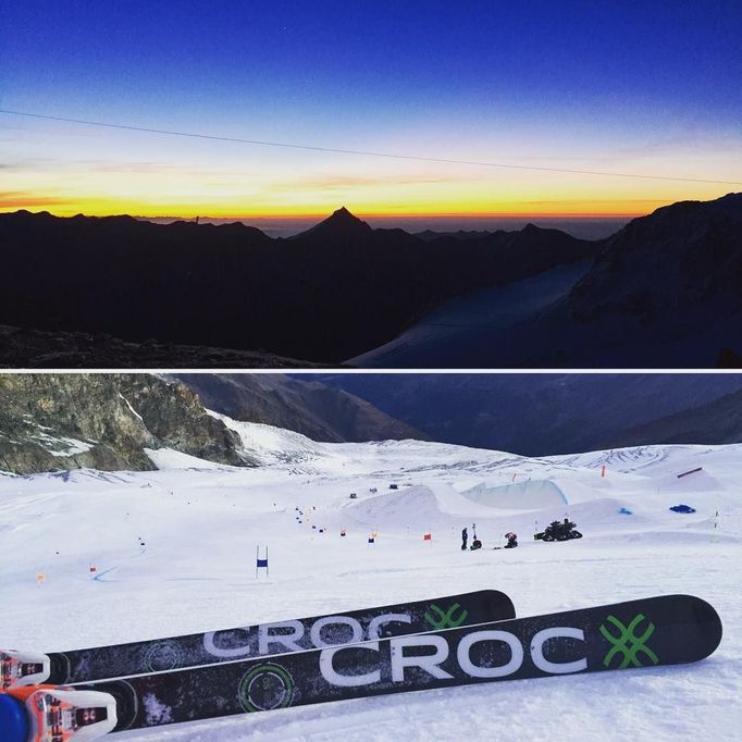 Sjezdařka Klára Křížová se připravuje na sezonu ve švýcarském Saas Fee. "Ranní ptáče," připsala vedle této fotky na Instagram.