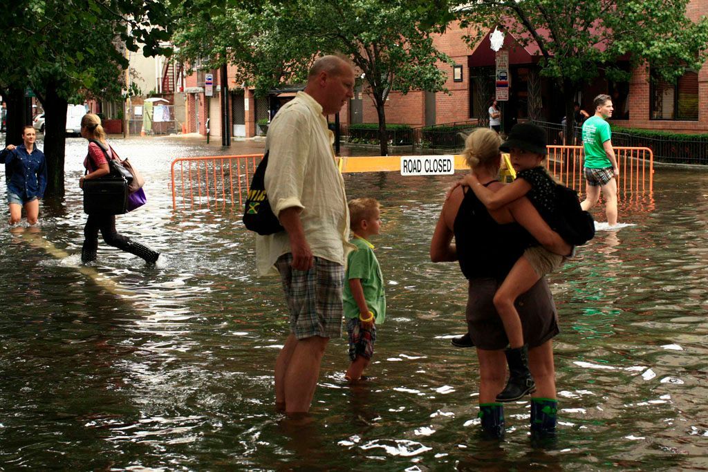 Následky hurikánu Irene na dolním Manhattanu
