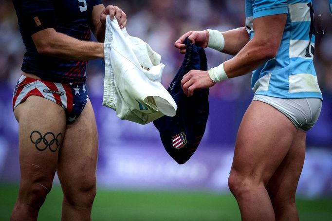 Paris 2024 Olympics - Rugby Sevens - Men's Placing 7-8 - Argentina vs United States of America - Stade de France, Saint-Denis, France - July 27, 2024.   Steve Tomasin of