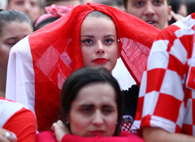 Fanoušci sledují semifinále MS 2018 Chorvatsko - Anglie v chorvatském Záhřebu