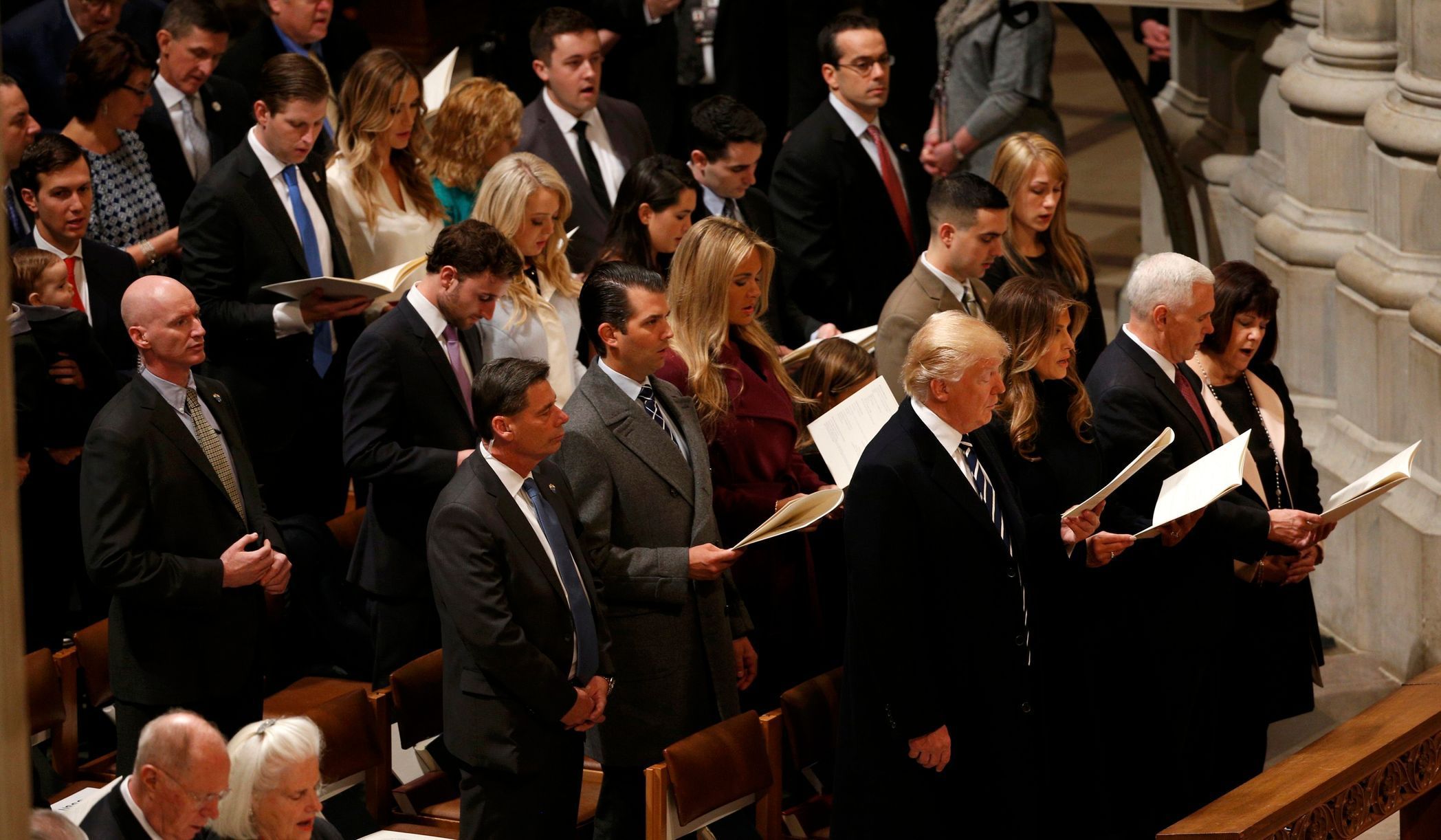 Trump, Pence ve Washingtonské národní katedrále, leden 2017