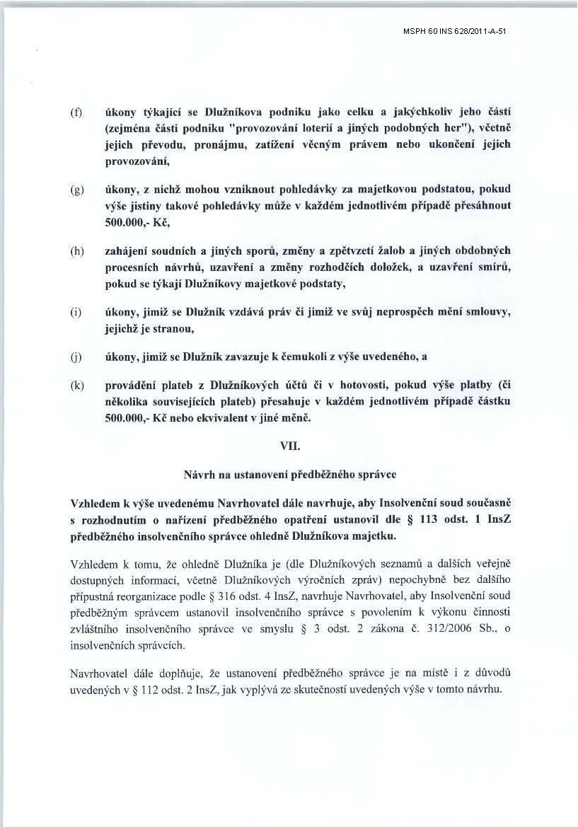 Komárek žádá, aby Sazka dostala předběžného správce