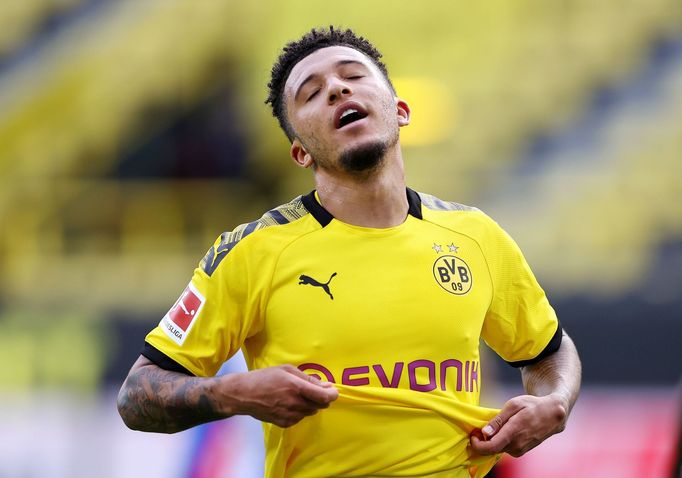 Soccer Football - Bundesliga - Borussia Dortmund v Hertha BSC - Signal Iduna Park, Dortmund, Germany - June 6, 2020 Borussia Dortmund's Jadon Sancho reacts, as play resum