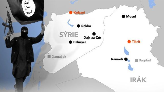 Islámský stát ovládá Rakku, Palmýru, část Dajr az-Zúru, Mosul a Rámádí. Tikrít ztratil, Kobani se mu nepodařilo dobýt.
