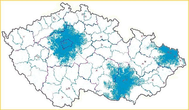 Mapa pokrytí signálem multiplexu A pozemního digitálního vysílání