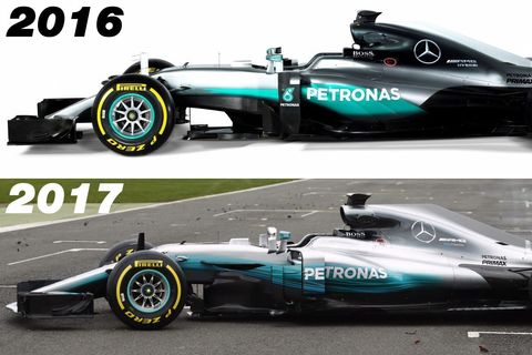 F1 2017: Mercedes W08 EQ Power+ vs. rok 2016