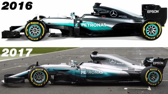 Nový monopost F1 Mercedes je už na první pohled nižší než jeho loňský vítězný předchůdce. Nejvíc je to patrné na posazení zadního spoileru.