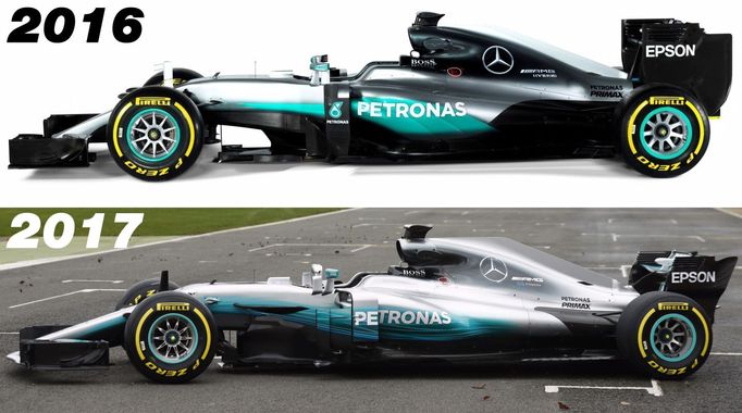 F1 2017: Mercedes W08 EQ Power+ vs. rok 2016