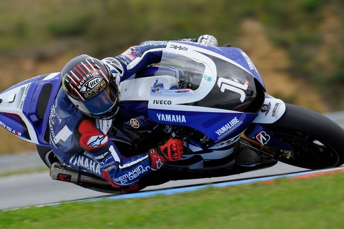 Motocyklový jezdec Jorge Lorenzo ze Španělska na GP České republiky v Brně 2011.