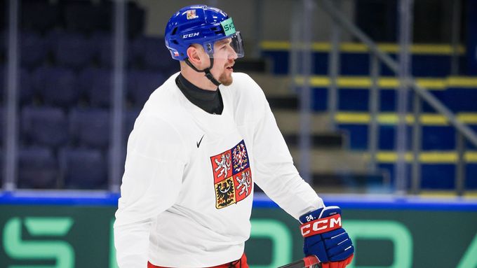Adam Klapka při tréninku na MS v hokeji 2025 v Herningu