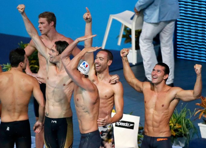 MS v plavání Barcelona: 4x100 m polohový závod, vítězná Francie