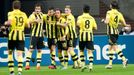 Fotbalisté Borussia Dortmund slaví gól v utkání Ligy mistrů 2012/13 proti Ajaxu Amsterdam.