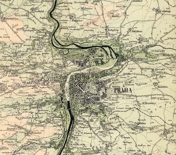 Praha s okolím na mapě z roku 1909