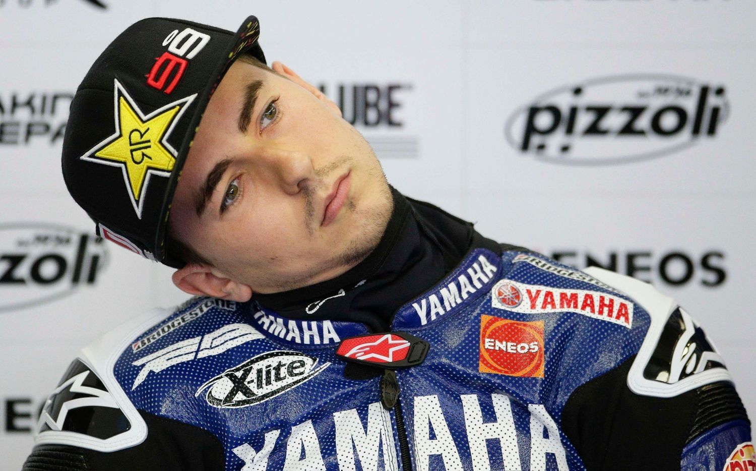 Španělský motocyklista Yamahy Jorge Lorenzo během tréninku Velké ceny San Marina 2012 v MotoGP.