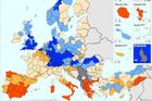 Kde je nejvíc lidí bez práce? Nová mapa řadí Česko k nejlepším místům v Evropě
