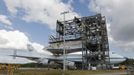 The space shuttle Discovery is attached to a NASA 747 aircraft which was towed into the Mate Demate facility, at Kennedy Space Center in Cape Canaveral