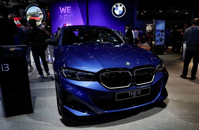 The BMW i3 electric vehicle is displayed at the Beijing International Automotive Exhibition, or Auto China 2024, in Beijing, China, April 25, 2024. REUTERS/Tingshu Wang