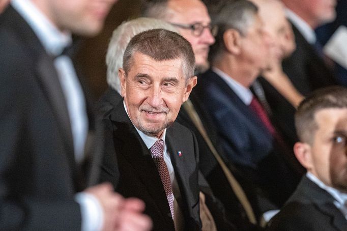 Prezident ČR Petr Pavel udělil 28. 10. 2023 u příležitosti 105. výročí vzniku Československa státní vyznamenání, na snímku bývalý premiér Andrej Babiš.