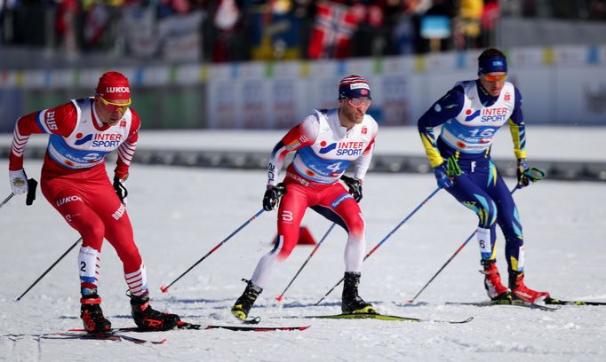 Alexander Bolšunov, Martin Johnsrud Sundby a Alexej Poltoranin na MS 2019