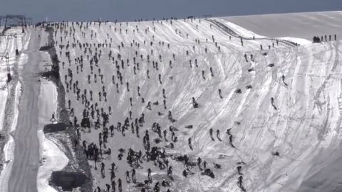 Cyklisté na ledě. Závod v Alpách končí hromadným karambolem stovky závodníků