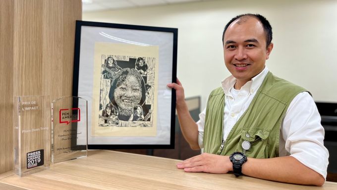 Trinh Huu Long vede z exilu vietnamské nezávislé médium. Na obrazu je uvězněná kolegyně Pham Doan Trang.