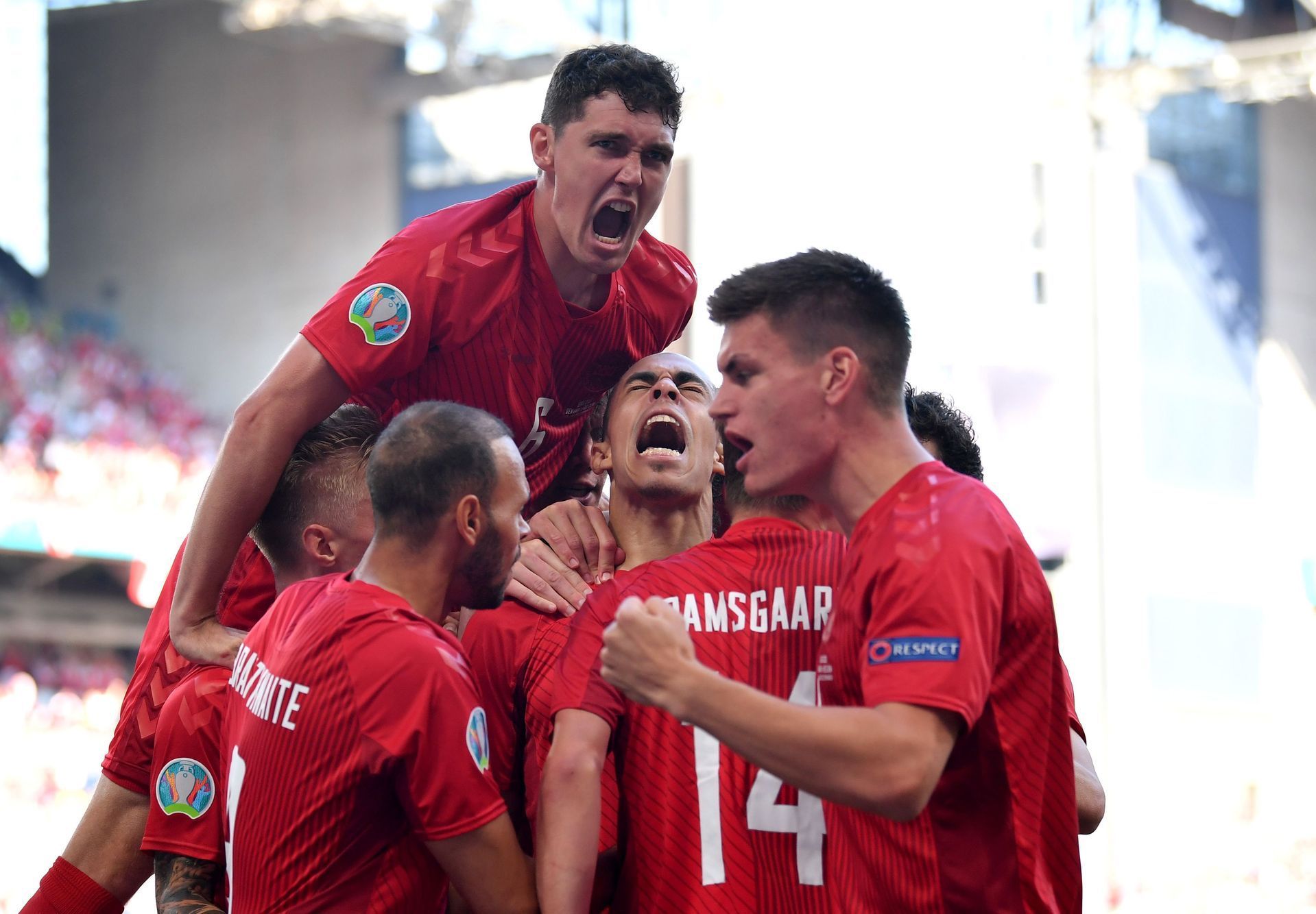 fotbal, ME, Euro 2020, Dánsko - Belgie, Yussuf Poulsen, gól radost