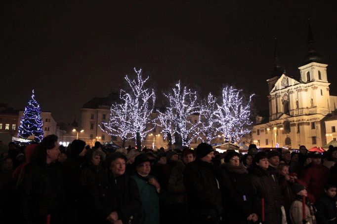 Jihlavský vánoční strom stojí tradičně v horní části Masarykova náměstí. Letos je to asi 12 metrů vysoká jedle ze soukromého pozemku v Pávově.