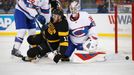 Boston Bruins right wing Jimmy Hayes (11) celebrates in front of Montreal Canadiens goalie Mike Condon (39)