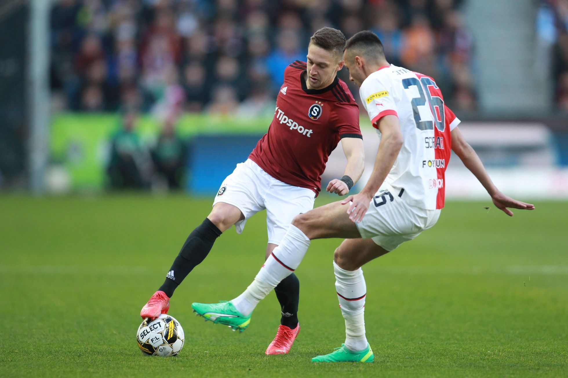 Tomáš Wiesner a Ivan Schranz v derby Sparta - Slavia ve 27. kola Fortuna: Ligy