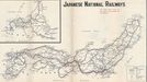 Nahoře: Mapa Japonských národních železnic z října 1964 ukazuje novou linku Tokaido Shinkansen (červeně) a konvenční tratě v Japonsku.