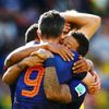 Depay of the Netherlands celebrates after scoring his team's third goal against Australia with van Persie of the Netherlands during their 2014 World Cup Group B soccer match at the Beira Rio stadium i