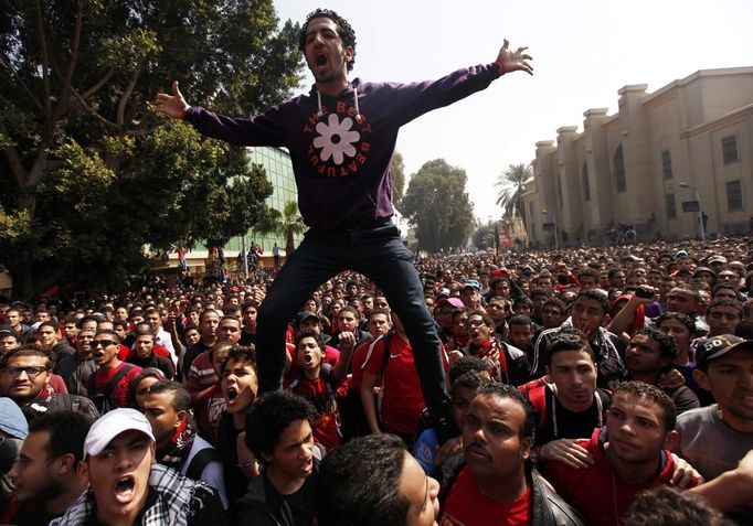 Al-Ahly fans celebrate after hearing final verdict of 2012 Port Said massacre in Cairo