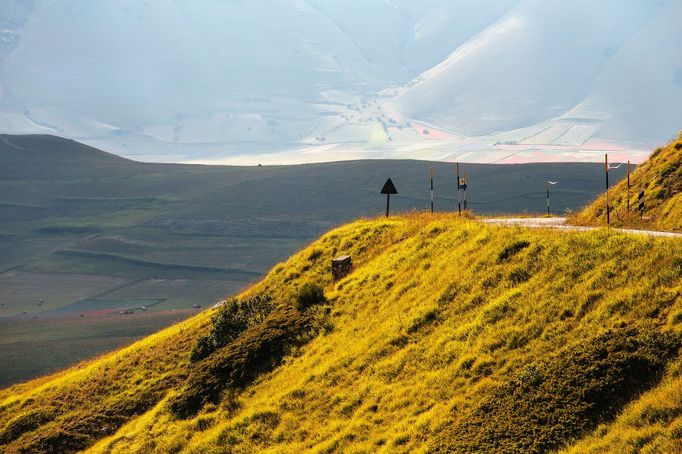 Rozkvetlé louky v okolí Castelluccia di Norcia, Itálie