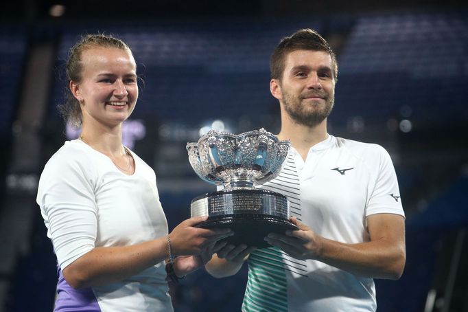 Tennis - Australian Open - Mixed Doubles Final - Melbourne Park, Melbourne, Australia - February 1, 2020 Czech Republic's Barbora Krejcikova and Croatia's Nikola Mektic c