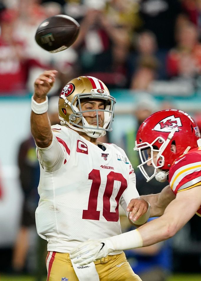 Jimmy Garoppolo ze San Francisca ve finále Super Bowlu LIV